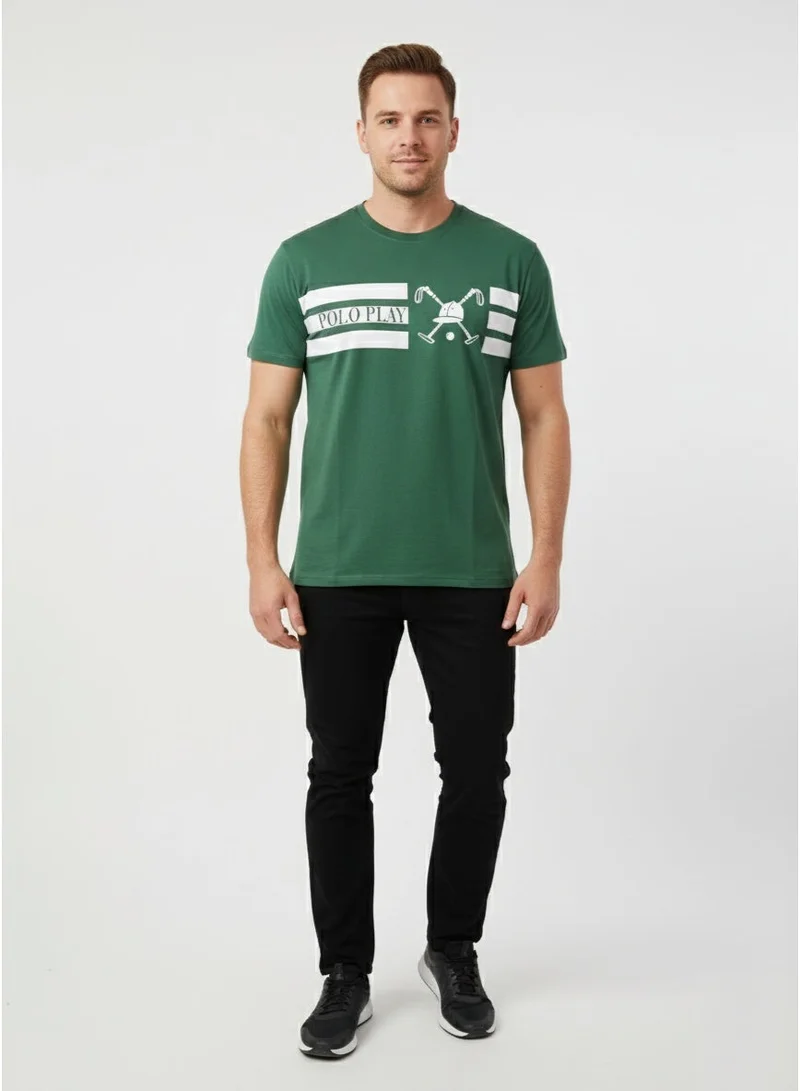 لعب البولو تيشيرت رجالي مطبوع أخضر